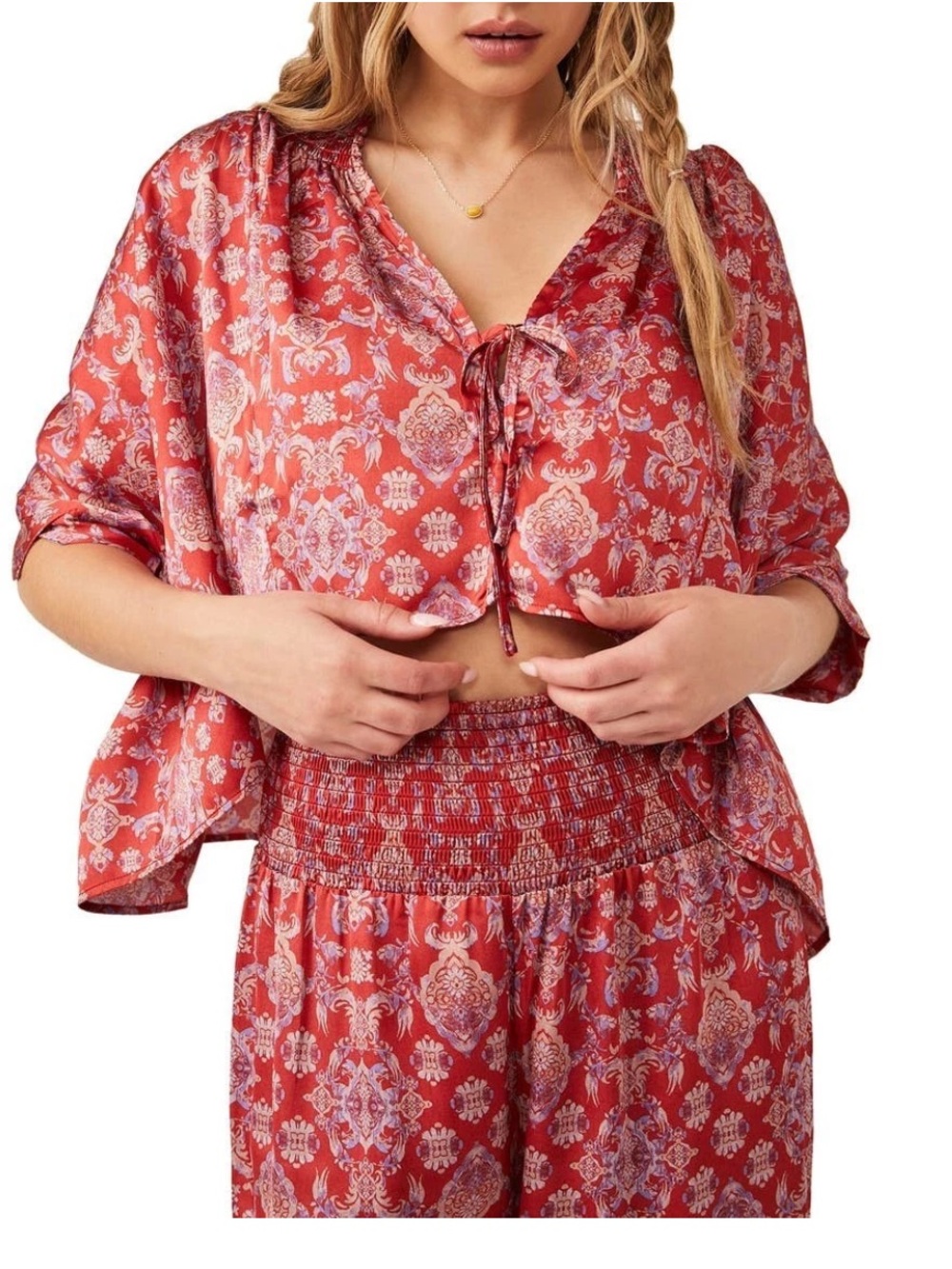 Free People Intimately Misty Mornings Satin Oversized Boxy Sleep TOP Size Medium